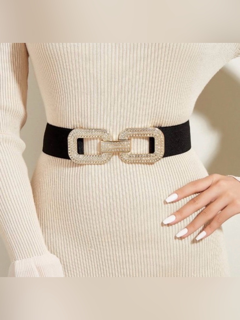 Gold/Black Rhinestone Stretch Belt - Picture 1 of 8
